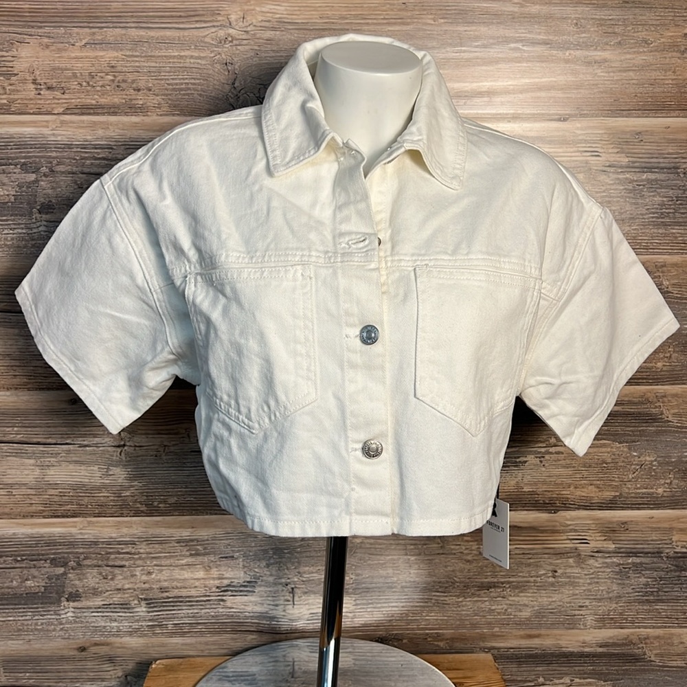 Forever 21 Cropped White Denim Top NWT